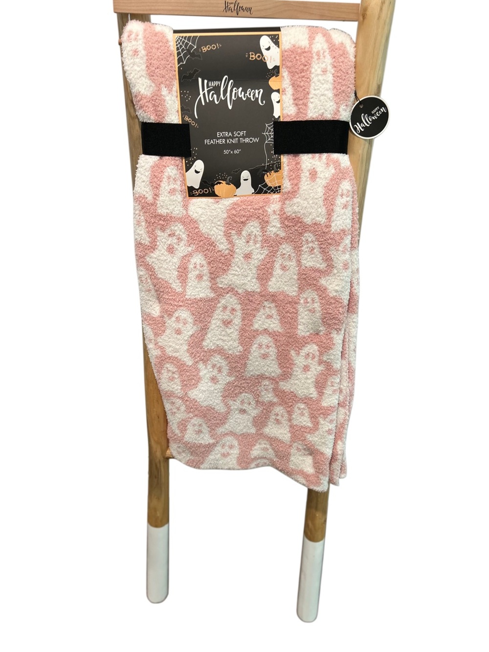 Pink Ghost Halloween Feather Knit Throw Blanket 50x60 NWT